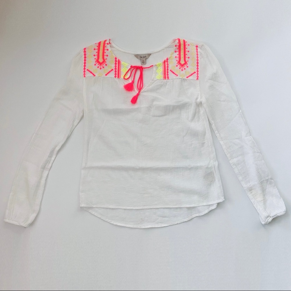 NWOT Decree Neon Embroidery Peasant Top